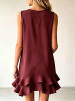 Full Size Sleeveless V-Neck Tiered Ruffle Mini Dress Plus Size