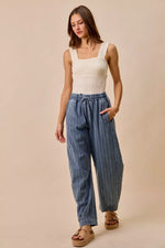 SO ME Stripe Denim Barrel Jeans Drawstring Waistband
