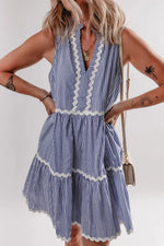 Stripe Sleeveless Notched Ric Rac Mini Dress