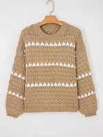 Contrast Detail Textured Knit Puff Sleeve Baggy Sweater