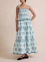 Bohemian Floral Print Smocked Tiered Maxi Dress - Ladyez