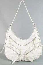 Fame Multi Zipper Pocket Leather Hobo Bag