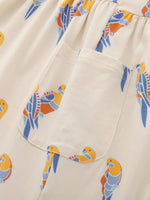 Children's Printed Parrot Button-Front Casual Dress