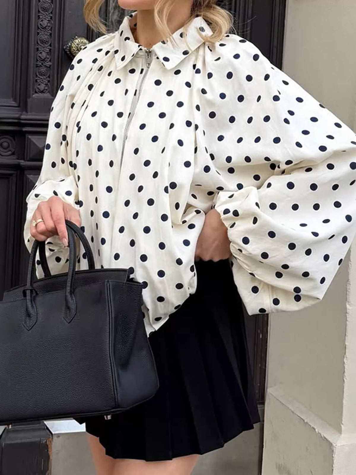 Polka Dot Zip-Up Jacket