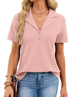 Waffle Knit Button Detail T-Shirt
