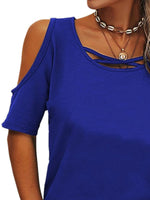 Full Size Crisscross Cold Shoulder Casual T-Shirt Plus Size - Ladyez