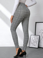 High Waist Plaid Slim Fit Pants