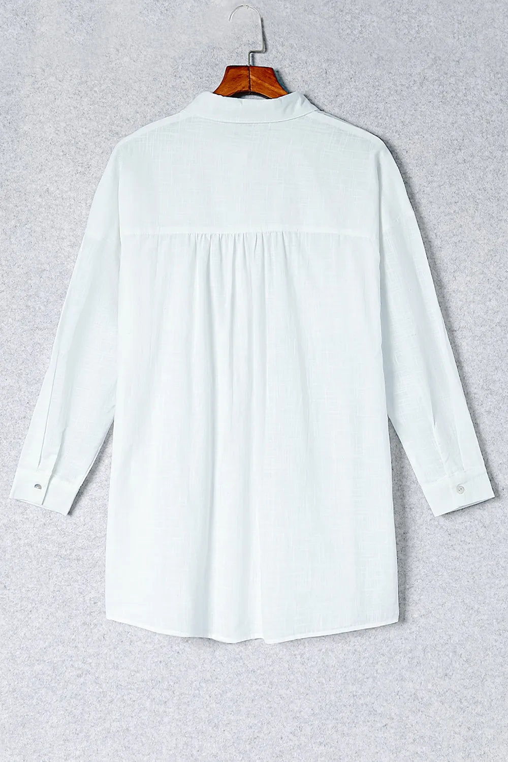 Button-Up Longline Shirt with Breast Pockets - Ladyez