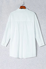Button-Up Longline Shirt with Breast Pockets - Ladyez