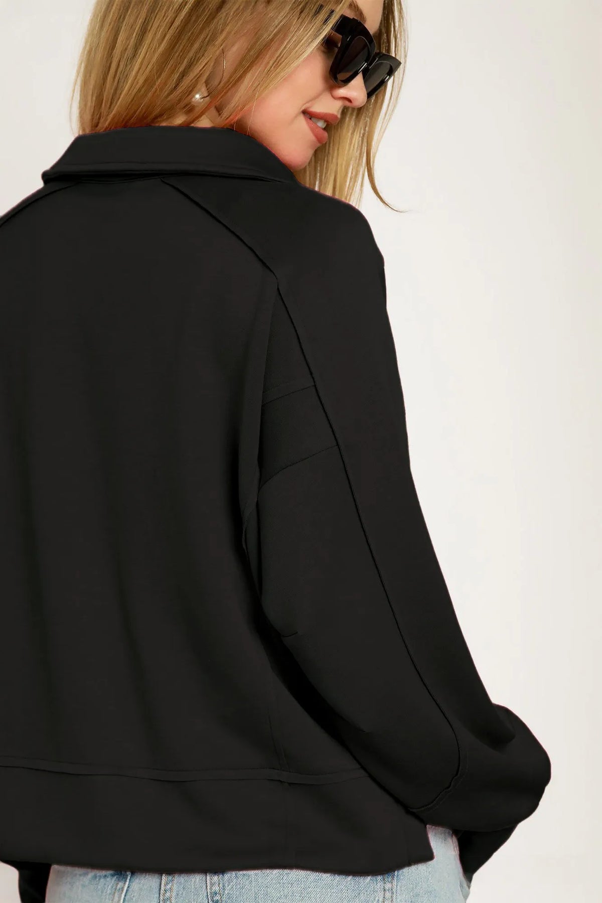 Umgee Collared Neck Long Sleeve Top with Raw Hem Detail