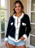 Contrast Trim Button Up Cardigan