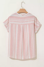 Striped Button Detail Short Sleeve Blouse