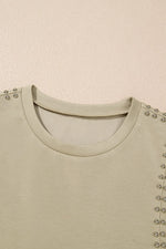 Studded Cap Sleeve Round Neck T Shirt