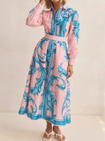Printed Button Down Belted Shirt Dress