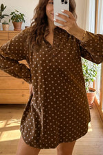 Polka Dot V Neck Long Sleeve Button Shift Dress