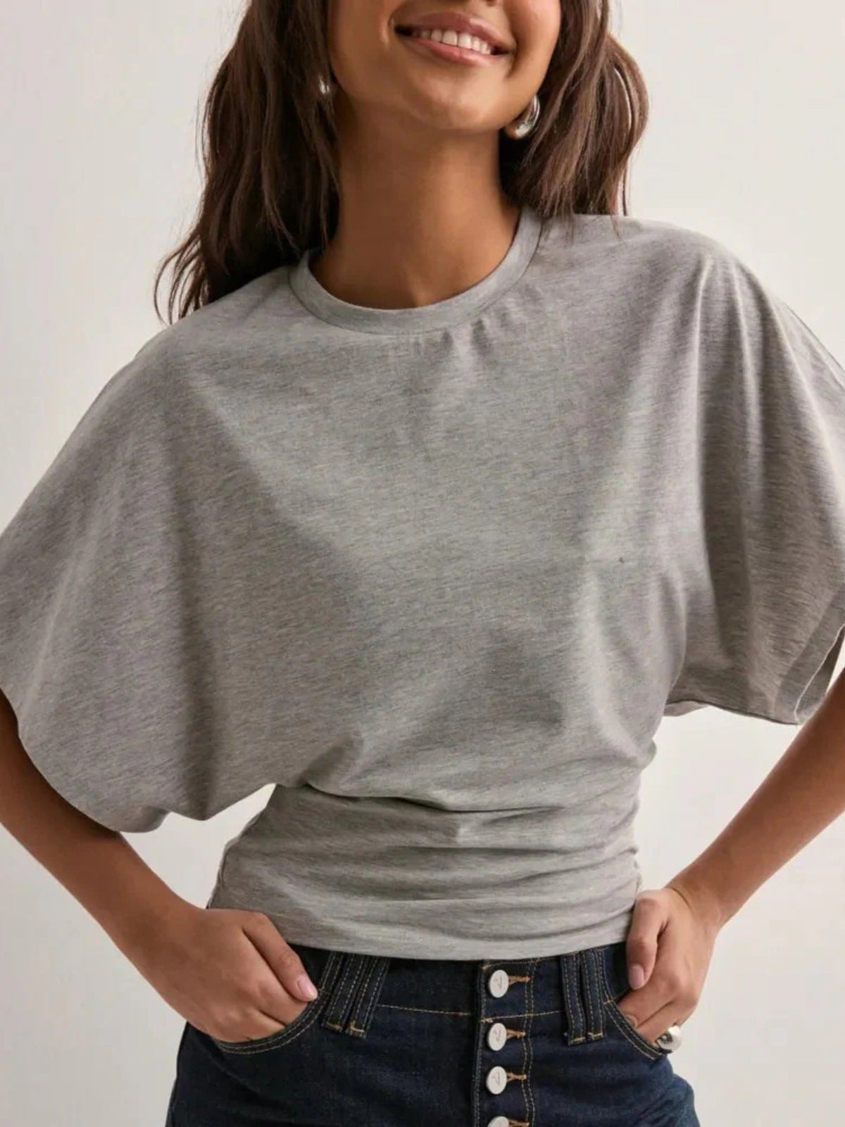 Batwing Sleeve Fitted Waist T-Shirt