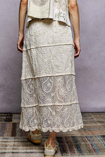 POL Floral Embroidered Tiered Crochet Skirt