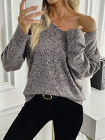 Casual V-Neck Drop Shoulder Sweater