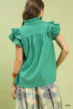 Umgee Ruffle Sleeve Textured Babydoll Blouse