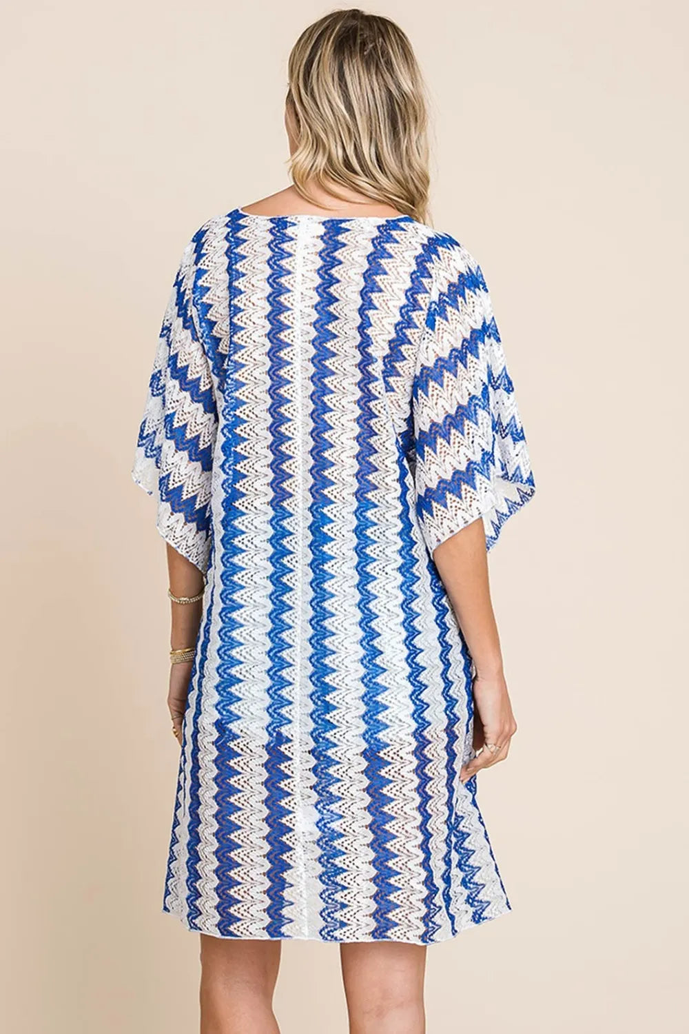 Cotton Bleu by Nu Lab Tied Striped Plunge Half Sleeve Cover-Up - Ladyez