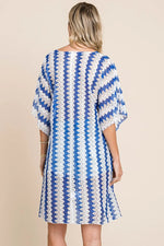 Cotton Bleu by Nu Lab Tied Striped Plunge Half Sleeve Cover-Up - Ladyez