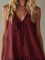 V-Neck Tie Front Ruffle Hem Mini Dress