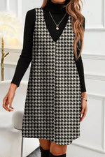 Houndstooth V-Neck Sleeveless Mini Dress