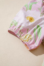 Floral Print Short Puff Sleeve High Waist Tiered Dress