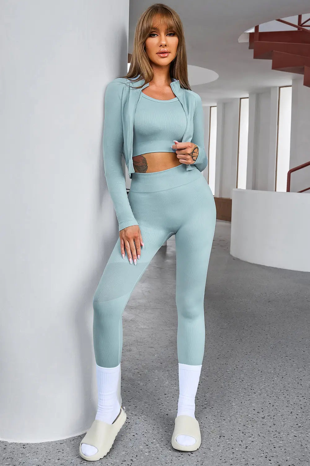 Tank Cropped Active Top and Pants Set - Ladyez