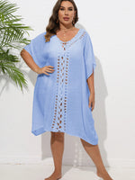 Crochet Trim V-Neck Beach Cover Up Dress - Ladyez