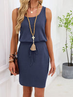 Casual Sleeveless Drawstring Waist Knit Dress