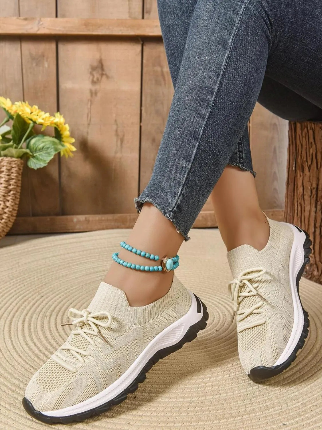Mesh Knit Lace Up Athletic - Ladyez