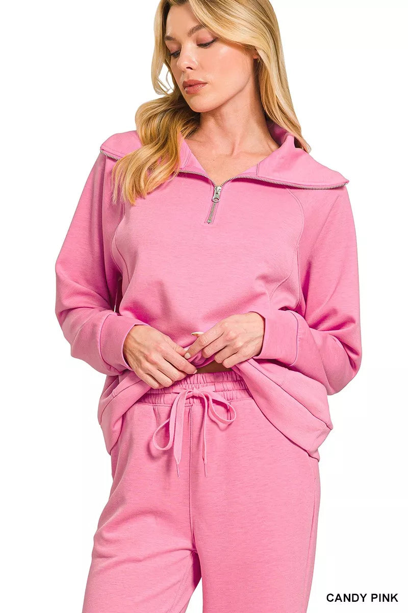 Zenana Scuba Half Zip Sweatshirts and Joggers Set