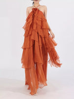 Ruffled Chiffon Halter Neck Maxi Dress