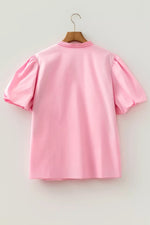 Embroidered Detail Puff Sleeve Cotton Blouse