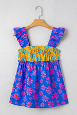 Floral Colorblock Flutter Straps Flowy Tank Top