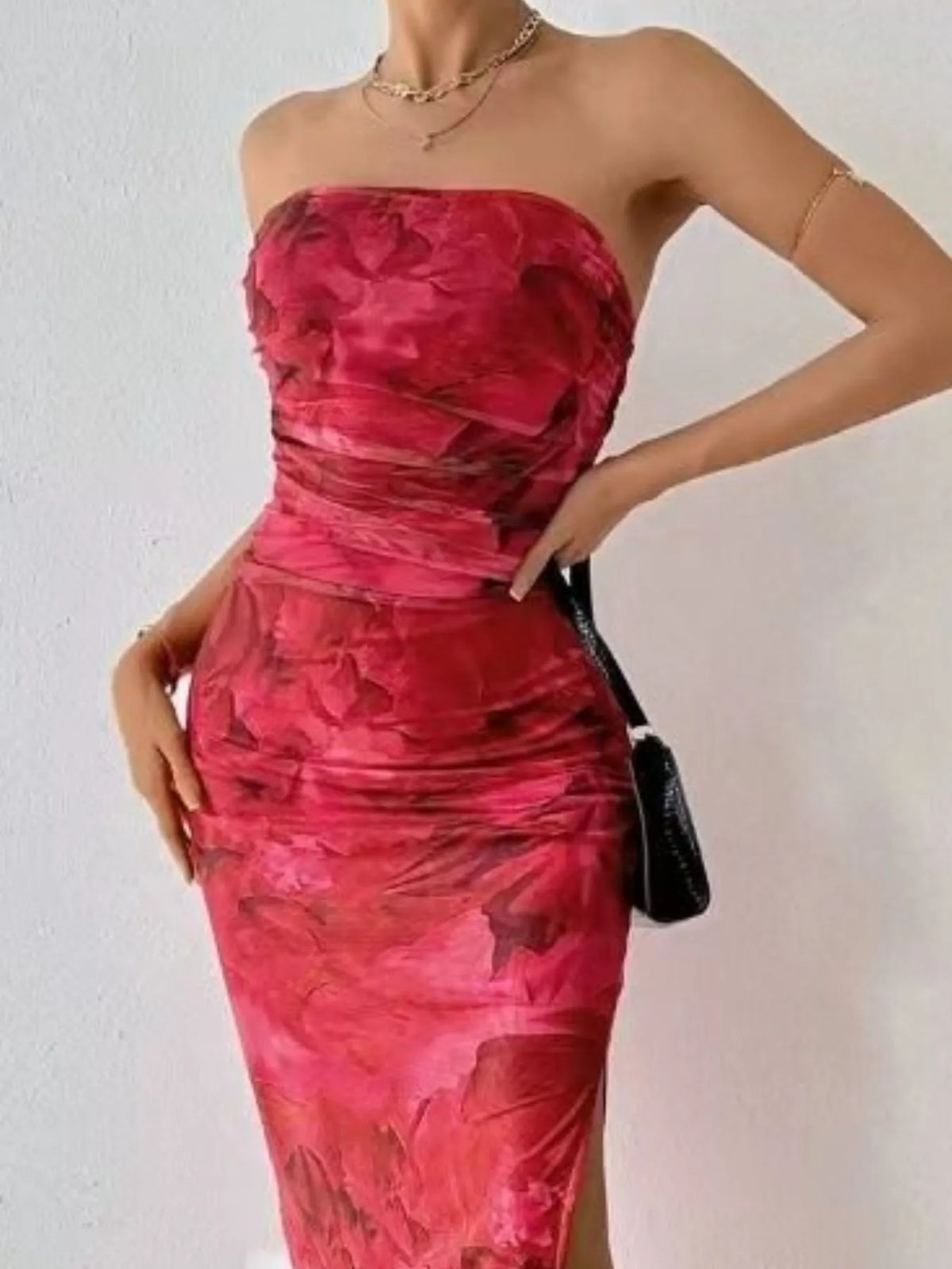 Printed Side Slit Tube Dress - Ladyez