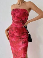Printed Side Slit Tube Dress - Ladyez