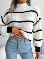 Full Size Striped Mock Neck Knit Sweater Plus Size