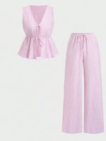 Striped Tie-Front Sleeveless Top and Pants Set