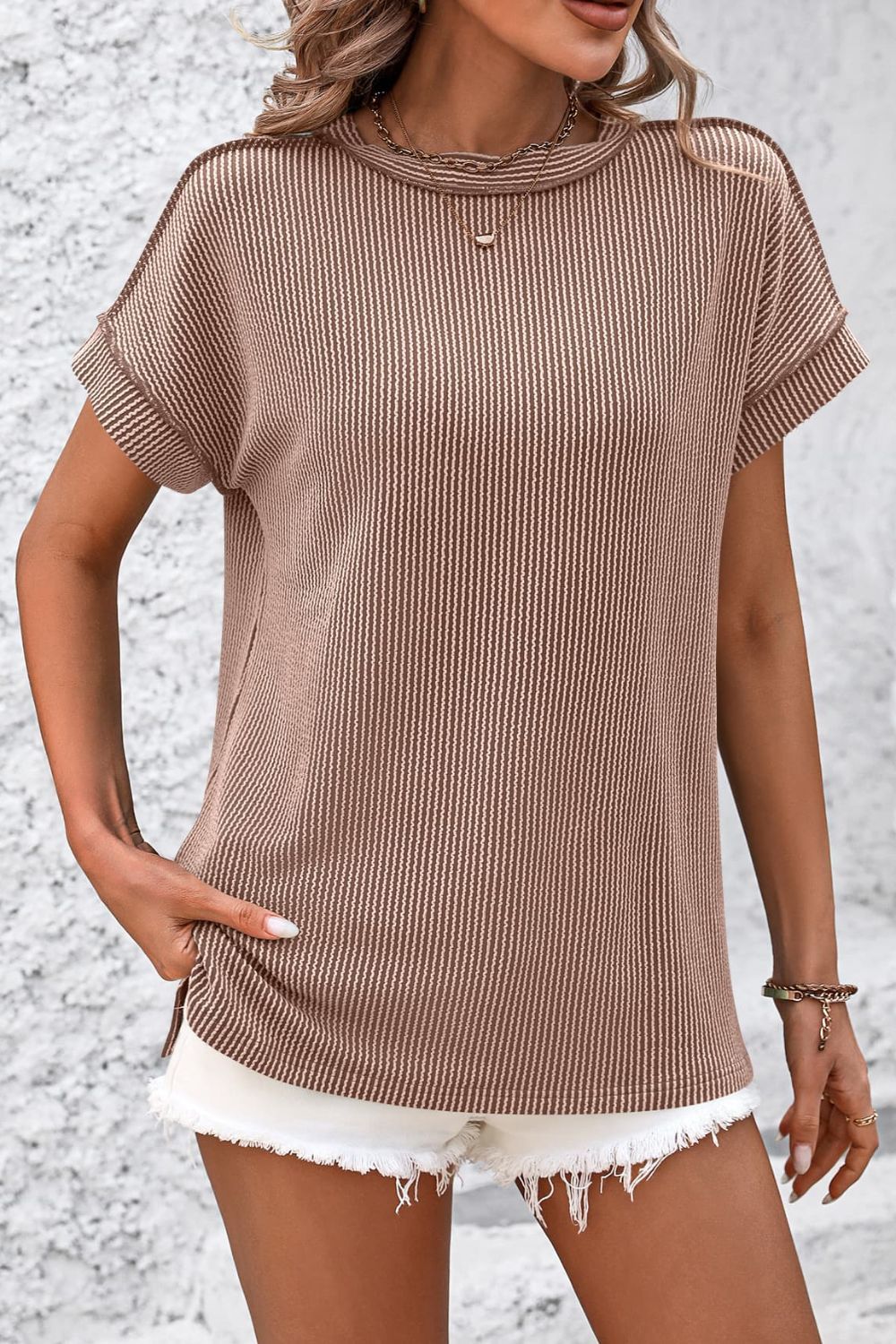 Mandy Striped Round Neck Short Sleeve T-Shirt - Ladyez