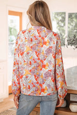 Floral Print V Neck Long Sleeve Shift Blouse