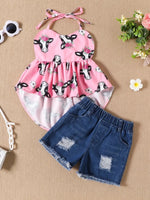 Children's Halter Neck Cami and Denim Shorts Set