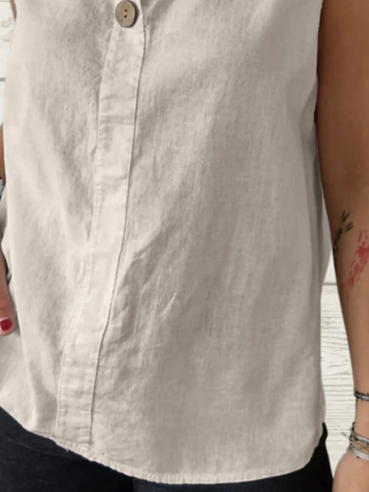 Full Size Casual Linen Sleeveless Blouse Plus Size - Ladyez