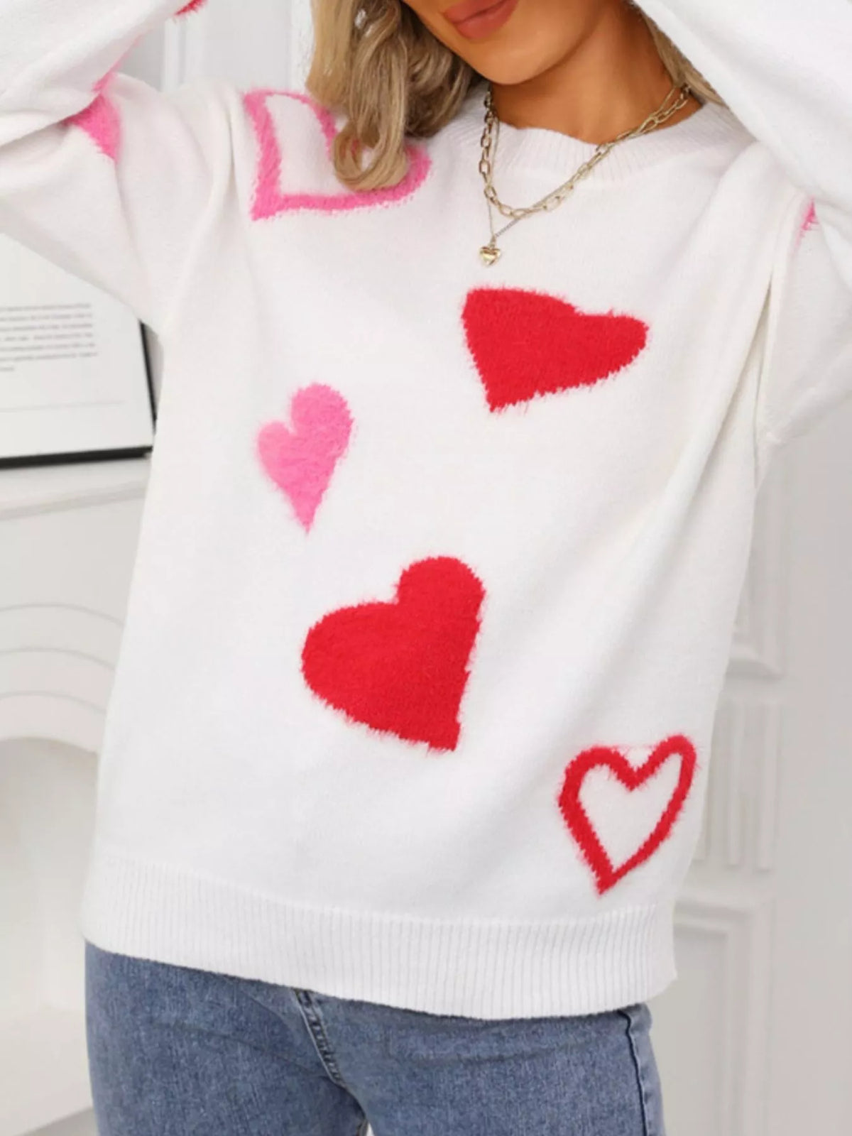 Valentine's Day Heart Pattern Knit Sweater