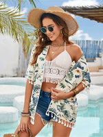Tassel Printed Open Front Half Sleeve Cover-Up - Ladyez