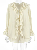 Ruffled V-Neck Top and Shorts Set