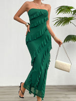 Devine Ruffled Slit Back Tube Maxi Dress - Ladyez