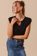 SO ME Notched Neck Cable Knit Sweater Vest