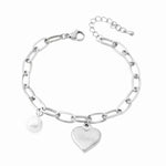 Heart Charm Pearl Accent Chain Bracelet